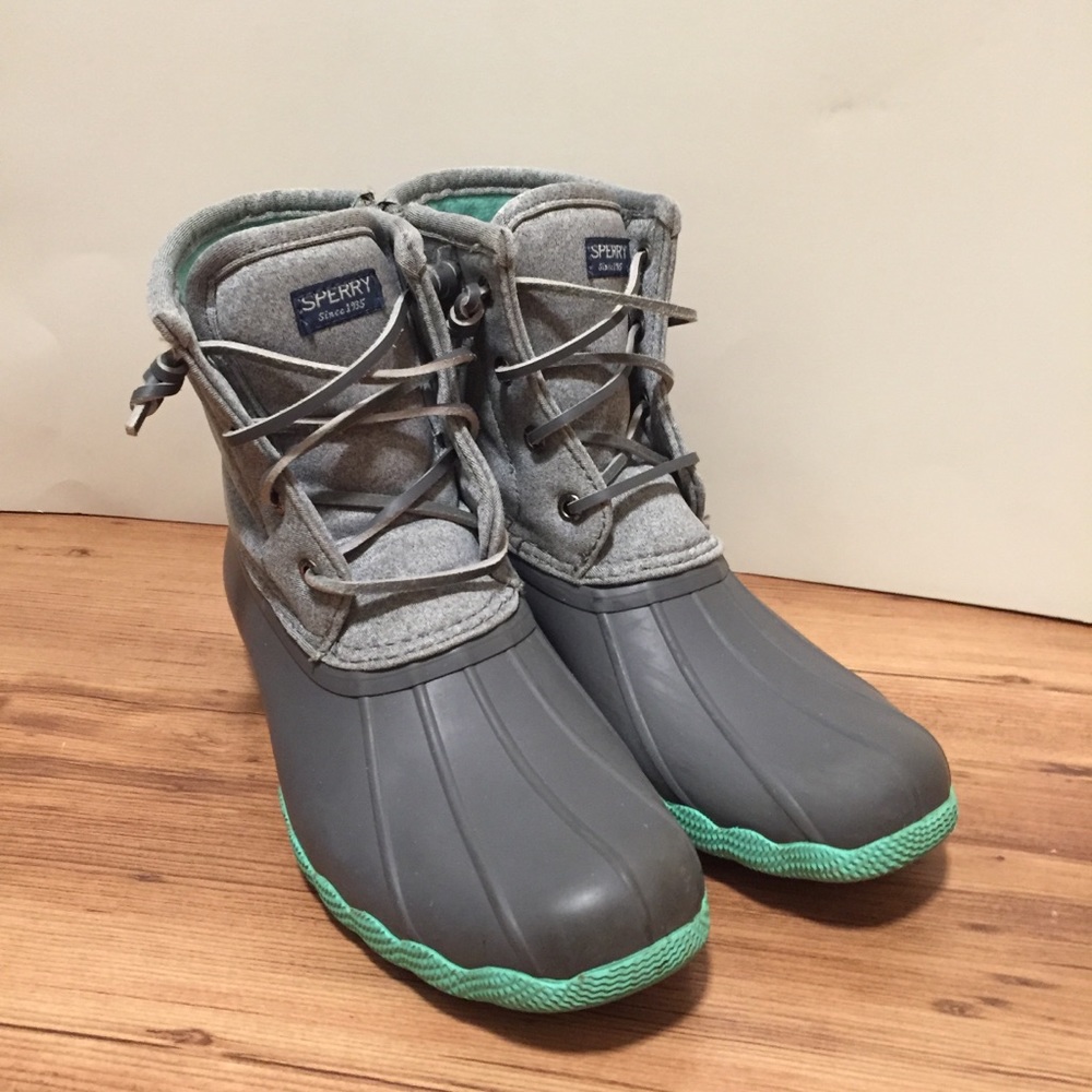 Girls Grey and Teal Sperry Water-boots